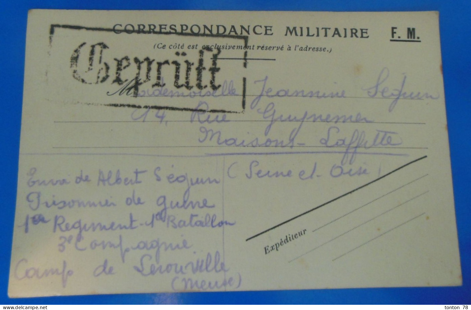 CORRESPONDANCE MILITAIRE  -  F.M. - Gevangenenpost