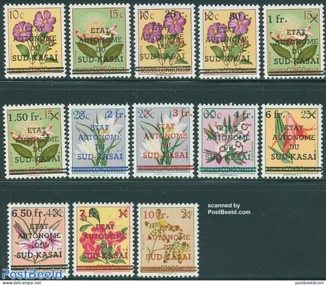 Congo (Kinshasa) 1961 Sud Kasai, Flowers 13v, Mint NH, Nature - Flowers & Plants - Autres & Non Classés