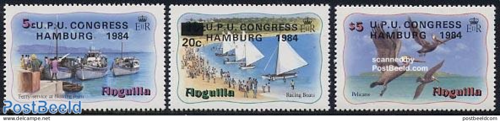 Anguilla 1984 UPU Congress 3v, Mint NH, Nature - Transport - Birds - U.P.U. - Ships And Boats - U.P.U.