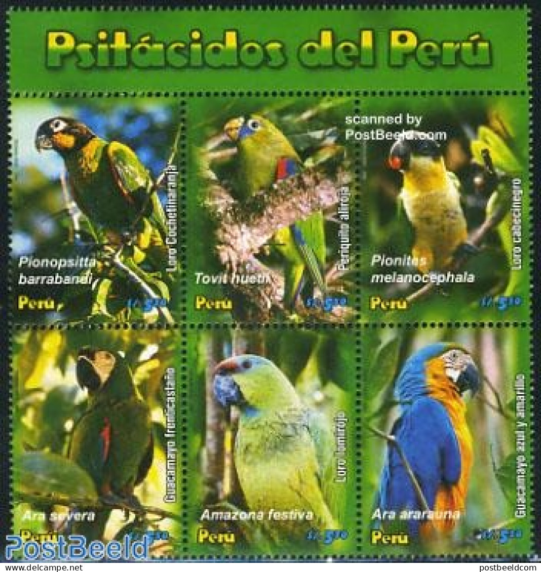 Peru 2006 Parrots 6v+tab [++], Mint NH, Nature - Birds - Parrots - Other & Unclassified