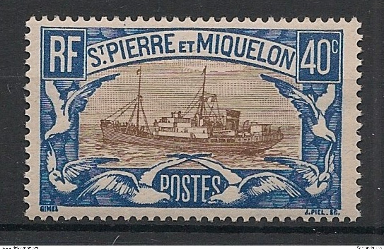 SPM - 1932-33 - N°YT. 145 - Chalutier 40c Bleu Et Brun - Neuf Luxe ** / MNH / Postfrisch - Unused Stamps