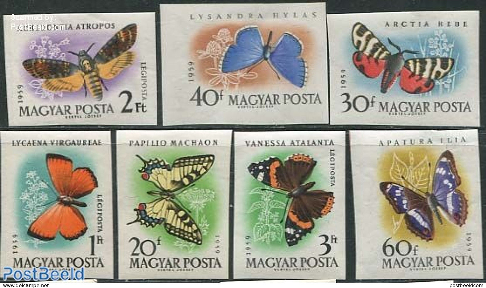 Hungary 1959 Butterflies 7v Imperforated, Mint NH, Nature - Butterflies - Neufs