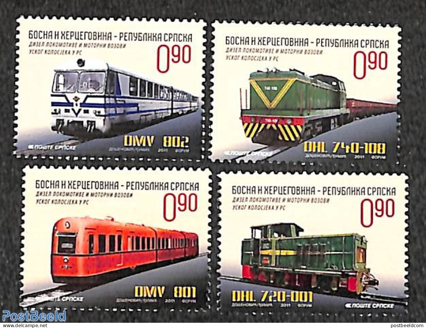 Bosnia Herzegovina - Serbian Adm. 2011 Diesel Locomotives 4v, Mint NH, Transport - Railways - Trenes