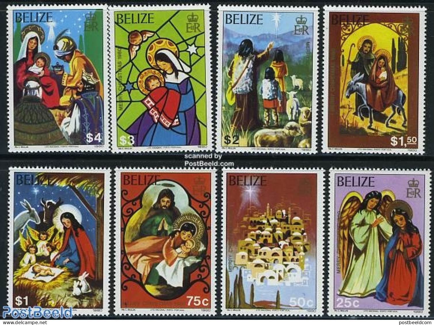 Belize/British Honduras 1980 Christmas 8v, Mint NH, Religion - Angels - Christmas - Art - Stained Glass And Windows - Christentum