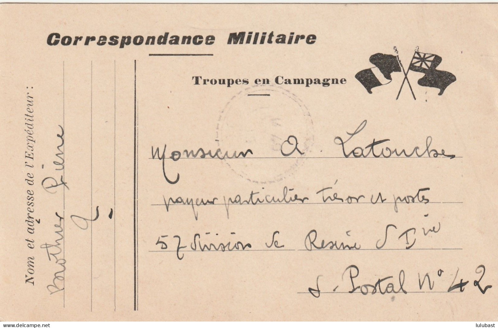 Carte " Troupes En Campagne " Aux 2 Drapeaux. - WW I