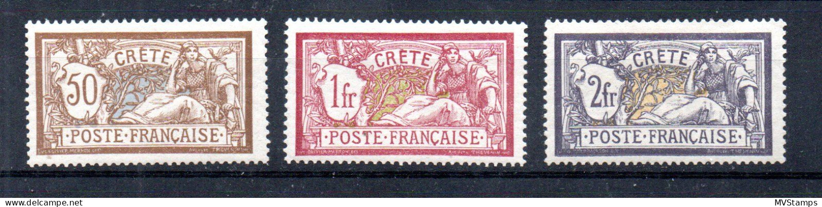 France Post In Crete 1902 Old Definitive Stamps (Michel 12/14) MLH - Unused Stamps