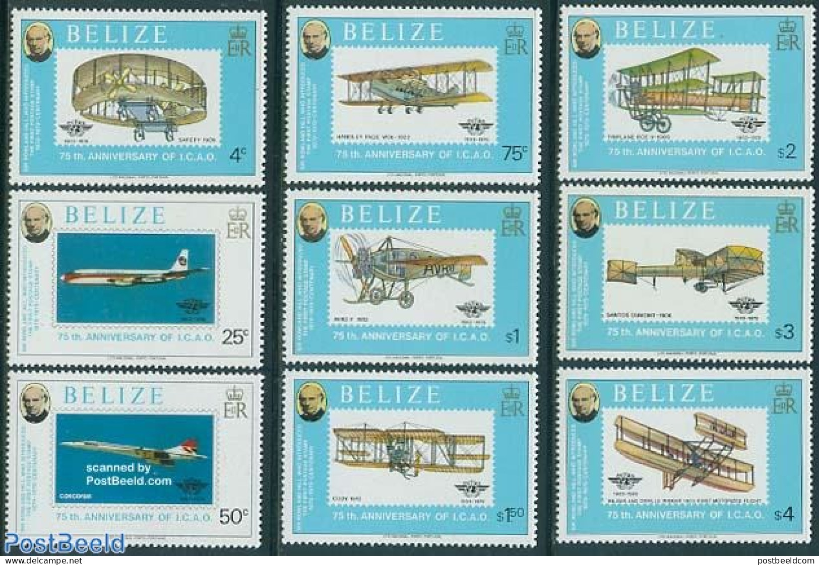 Belize/British Honduras 1979 Sir Rowland Hill, Aeroplanes 9v, Mint NH, Transport - Sir Rowland Hill - Concorde - Aircr.. - Rowland Hill