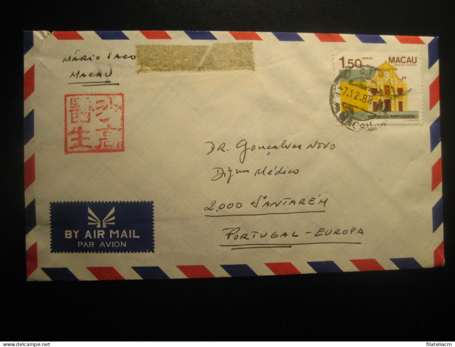 MACAU 1988 To Santarem Air Mail Cancel Cover China Portuguese Colonies Portugal Chine - Lettres & Documents