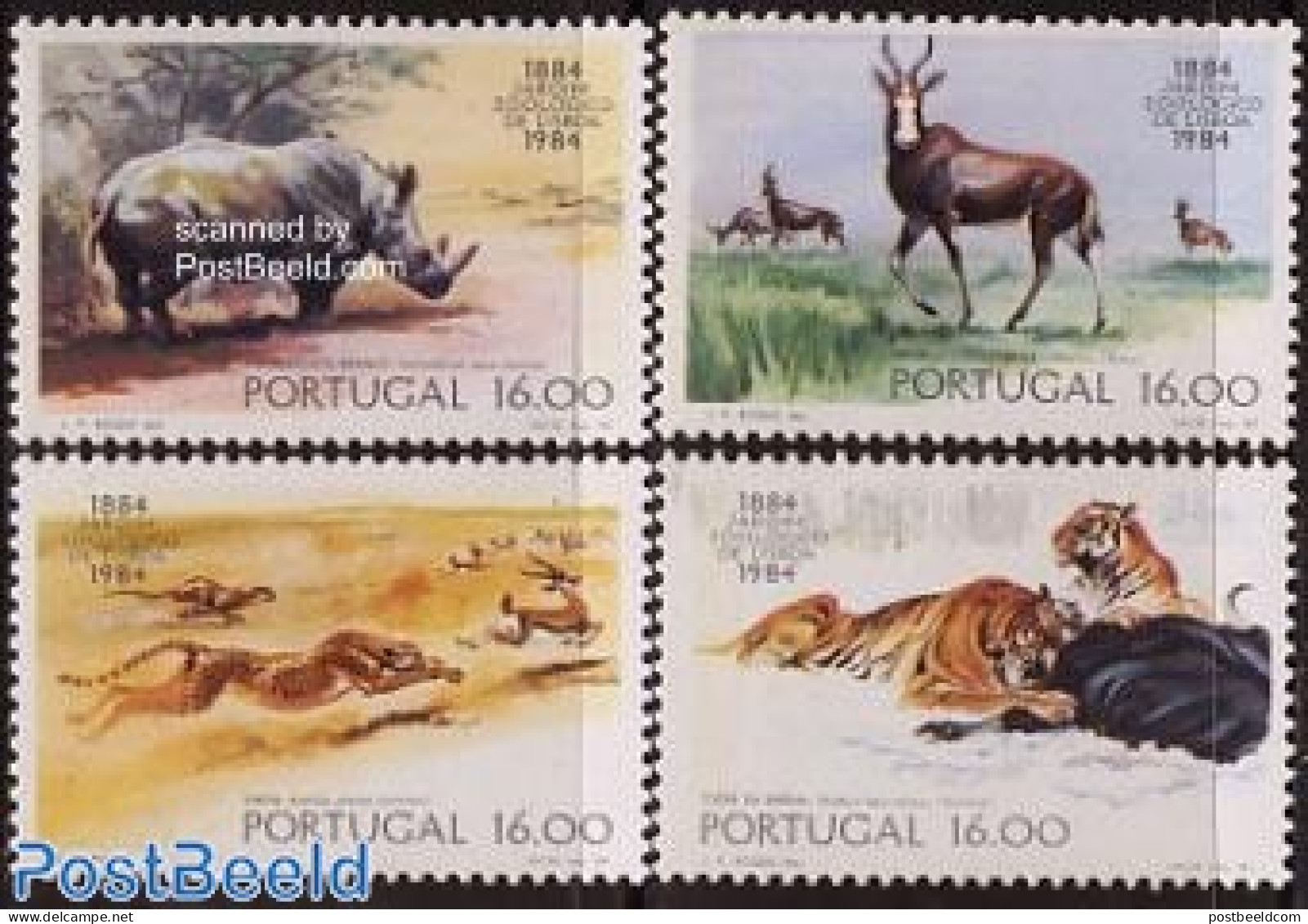 Portugal 1984 Lisbon Zoo 4v, Mint NH, Nature - Animals (others & Mixed) - Cat Family - Rhinoceros - Unused Stamps