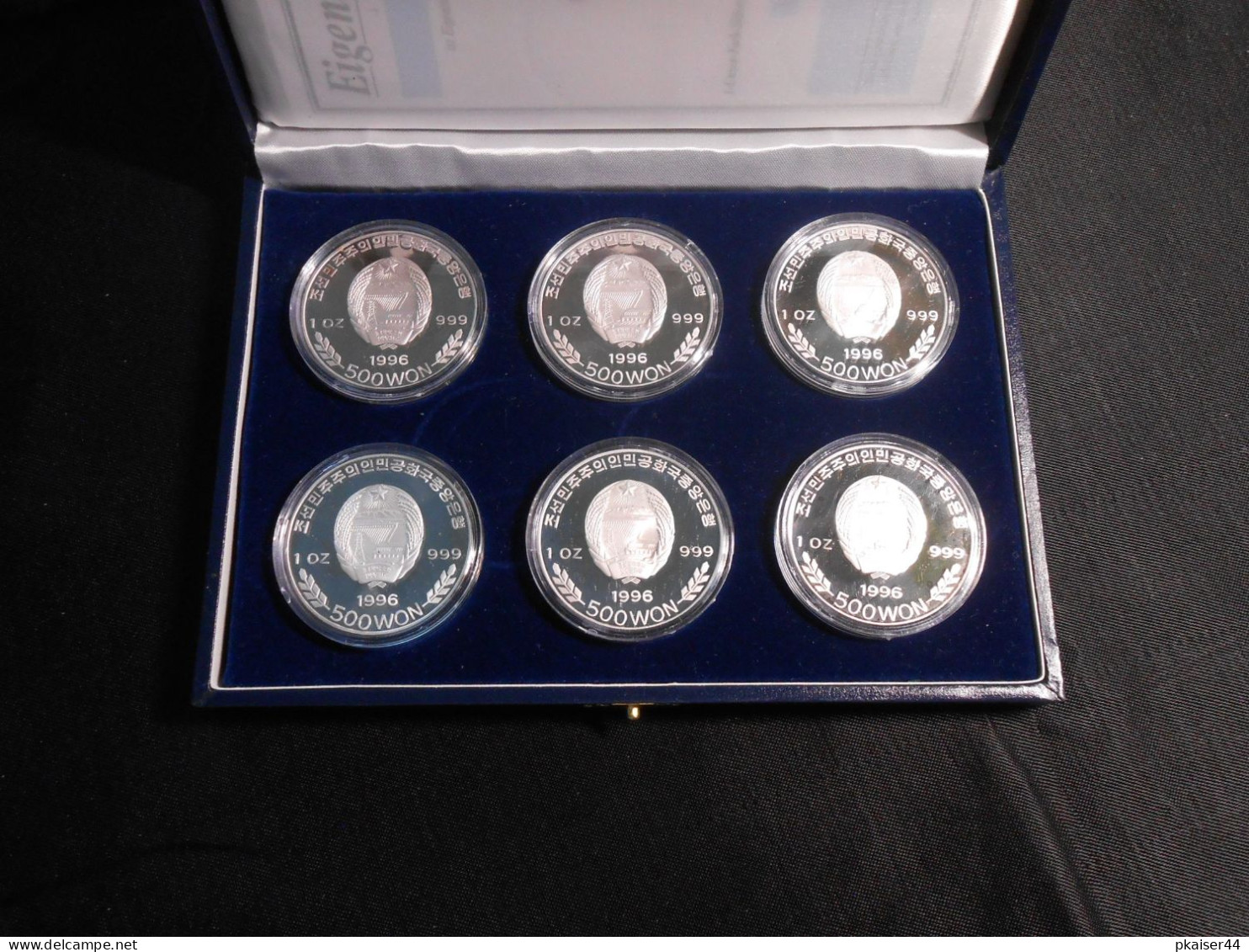 Nord Korea  1996  6 x Münzen in Kapsel / Etui / Zertifikat   Fische  Silber  6 Uz  999/1000  Proof   500 WON - ric
