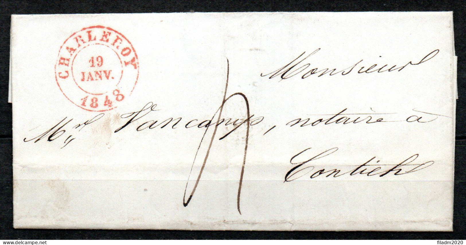 Voorloper/Précurseur Van CHARLEROY Naar CONTICH 19 Janv 1848 Met Tekstbrief - 1830-1849 (Independent Belgium)