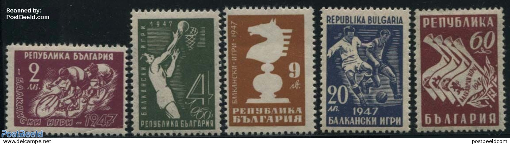 Bulgaria 1947 Balkan Games 5v, Mint NH, History - Sport - Europa Hang-on Issues - Basketball - Chess - Cycling - Footb.. - Unused Stamps