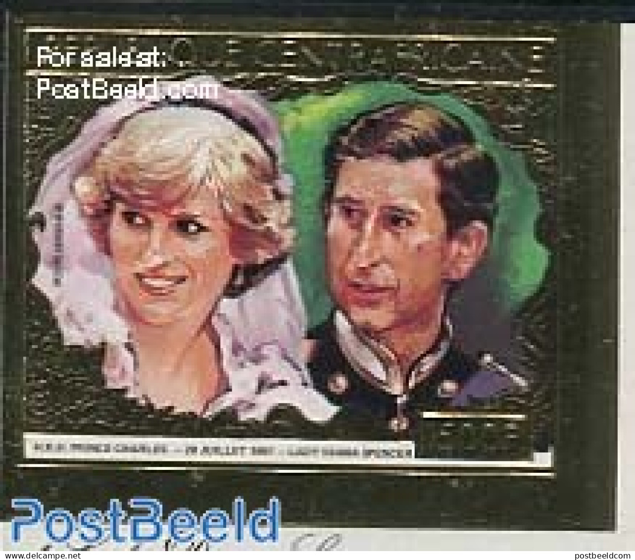 Central Africa 1981 Charles & Diana Wedding 1v, Gold, Imperforated, Mint NH, History - Kings & Queens (Royalty) - Familles Royales