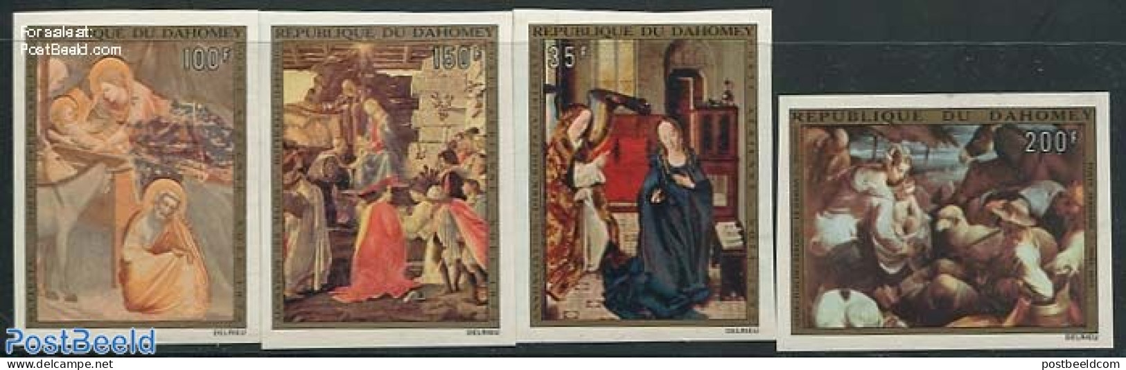 Dahomey 1973 Christmas, Paintings 4v Imperforated, Mint NH, Religion - Christmas - Art - Paintings - Noël