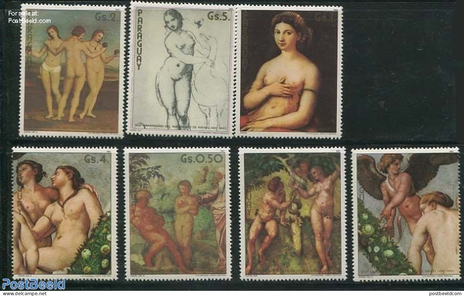 Paraguay 1982 Raphael 500th Birthday 7v, Mint NH, Art - Nude Paintings - Paintings - Raphael - Paraguay