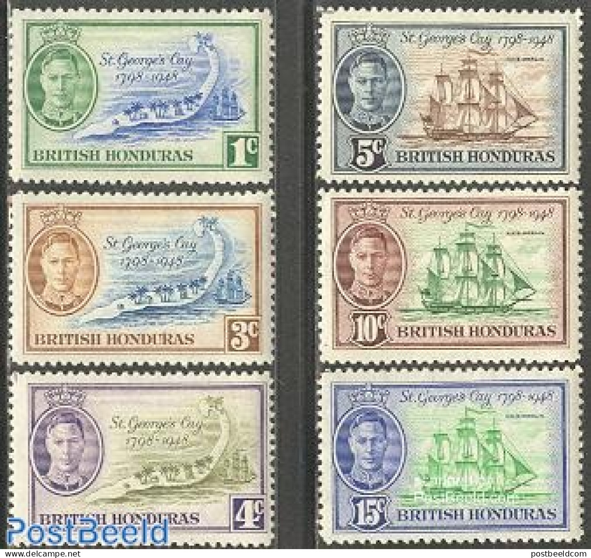 Belize/British Honduras 1949 St Georges Cay Battle 6v, Mint NH, Transport - Various - Ships And Boats - Maps - Bateaux