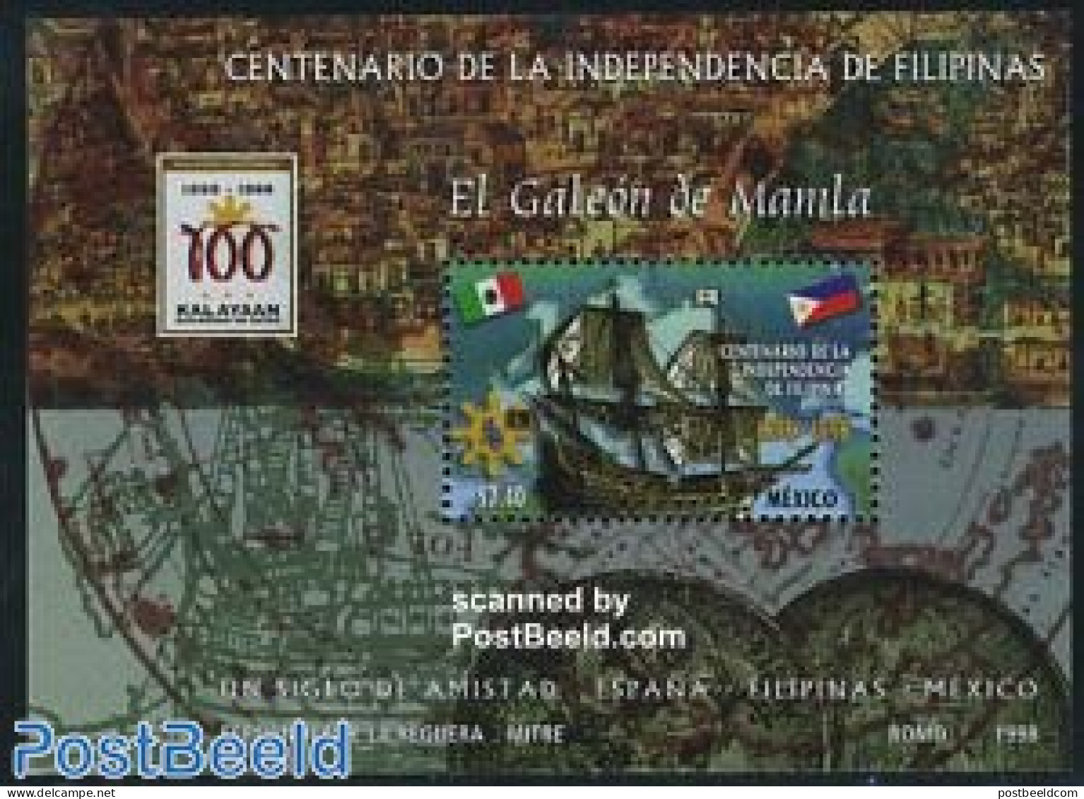 Mexico 1998 Philipine Independence S/s, Mint NH, Transport - Ships And Boats - Bateaux