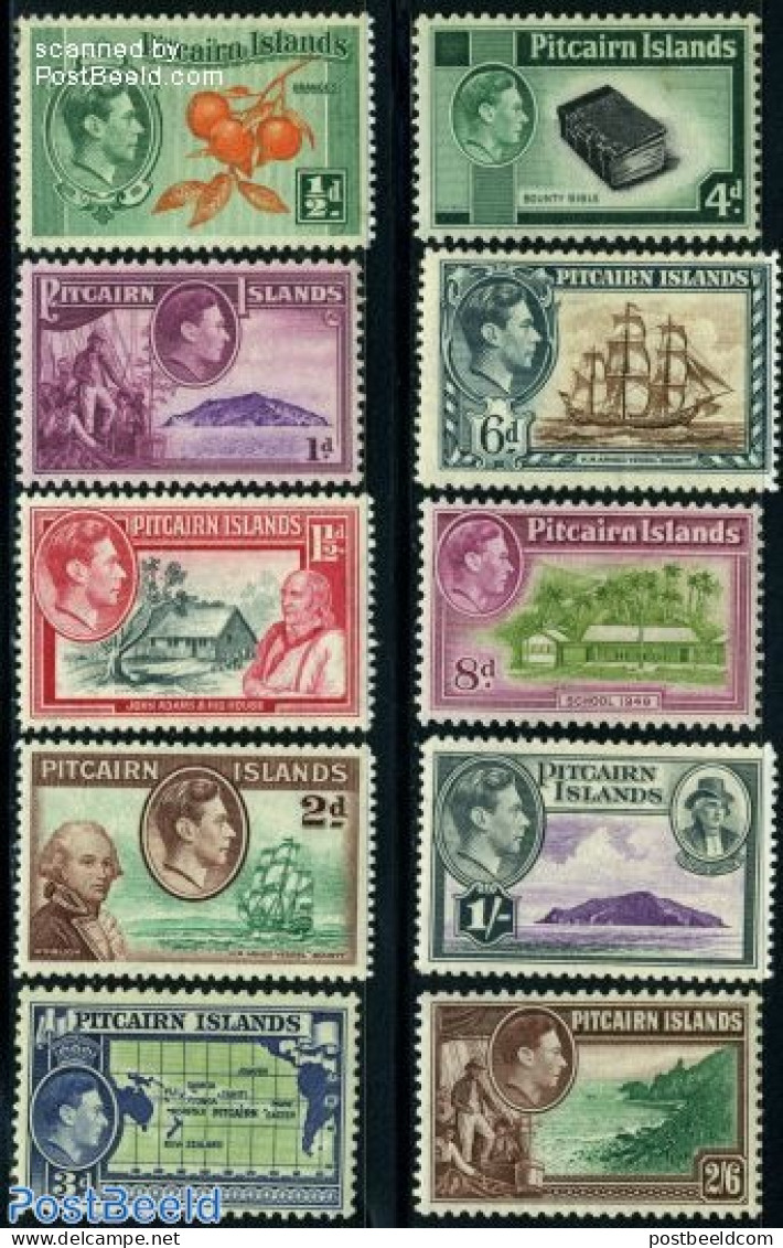 Pitcairn Islands 1940 Definitives 10v, Unused (hinged), Science - Transport - Various - Education - Ships And Boats - .. - Boten
