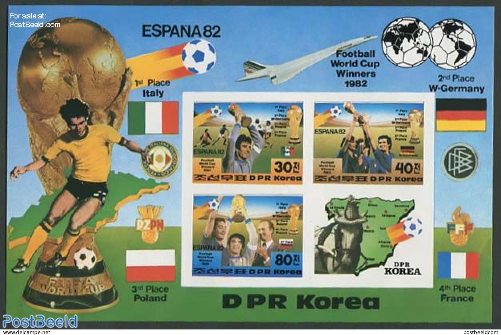 Korea, North 1982 Worldcup Football Winners 4v M/s, Imperforated, Mint NH, Sport - Football - Korea (Noord)