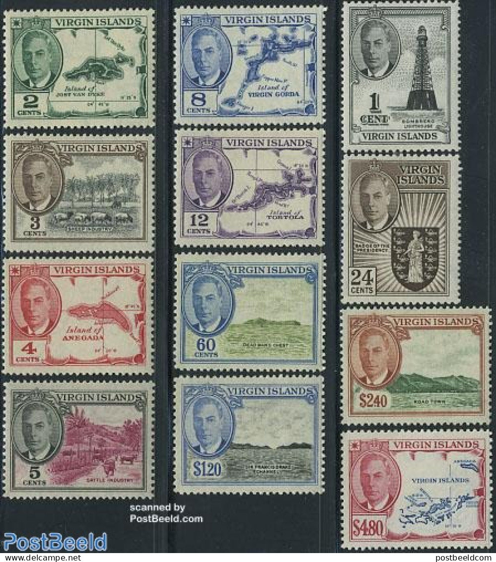 Virgin Islands 1952 Definitives 12v, Unused (hinged), History - Various - Coat Of Arms - Lighthouses & Safety At Sea -.. - Phares