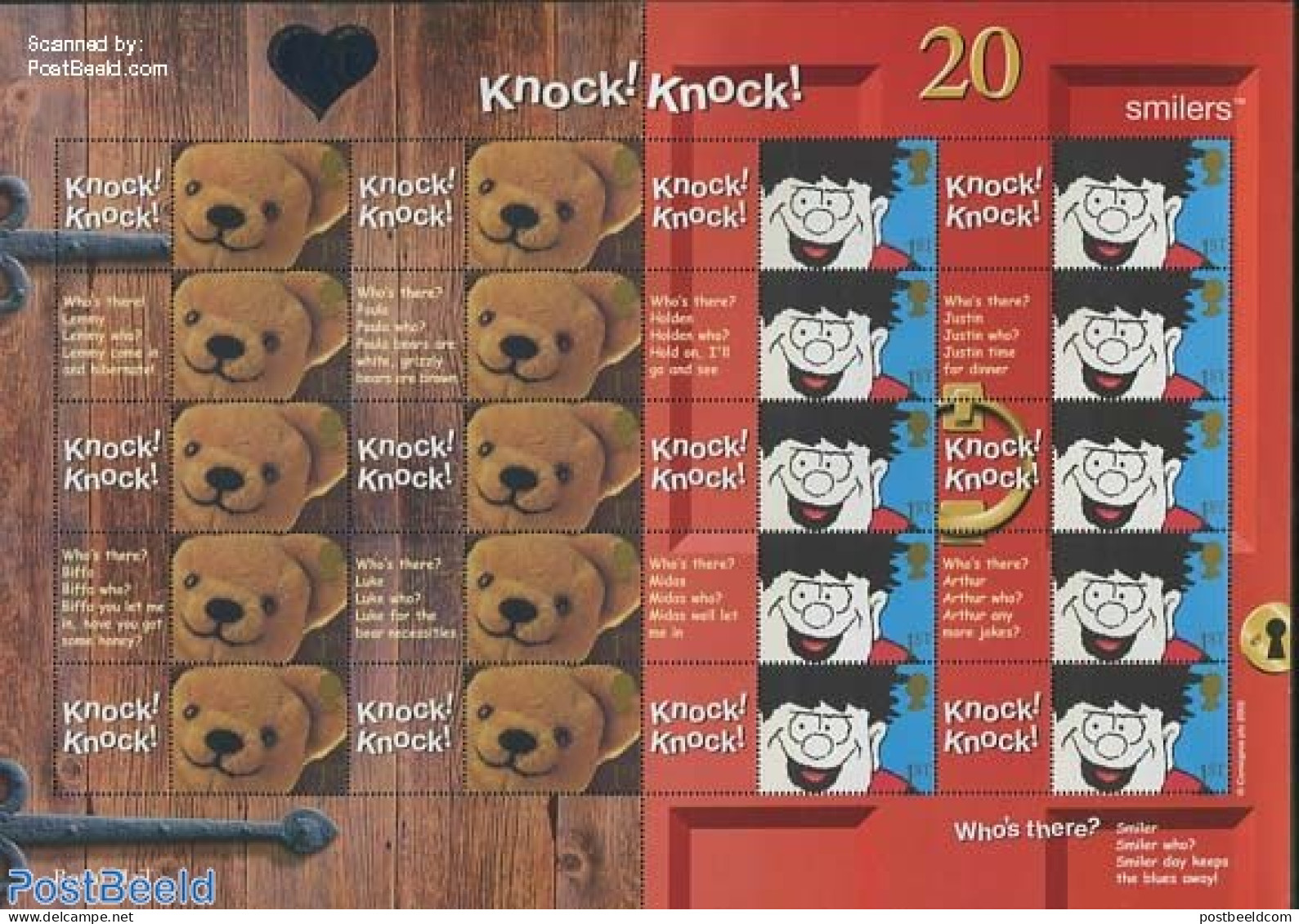 Great Britain 2002 Knock Knock, Label Sheet, Mint NH, Various - Teddy Bears - Art - Comics (except Disney) - Neufs