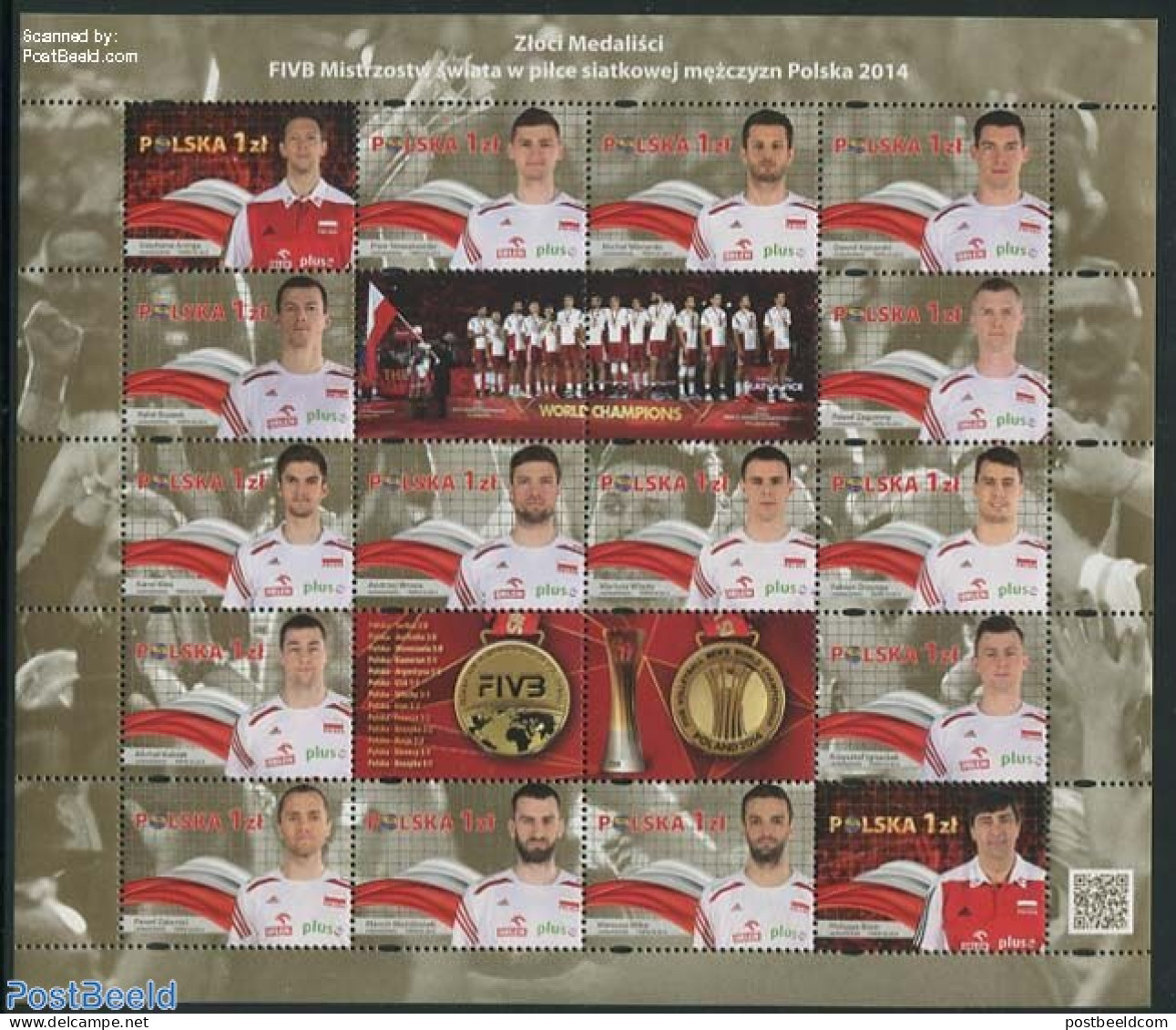 Poland 2014 Worldcup Volleyball, Golden Medal Winners 16v M/s, Mint NH, Sport - Sport (other And Mixed) - Volleyball - Nuevos