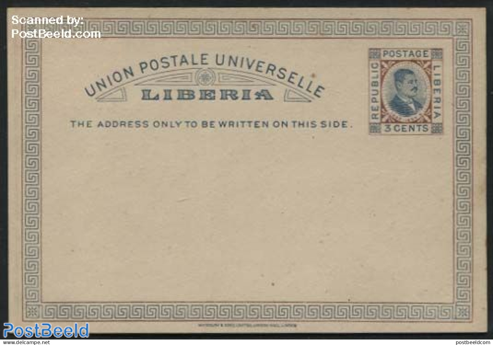 Liberia 1892 Postcard 3c, Unused Postal Stationary - Sonstige & Ohne Zuordnung
