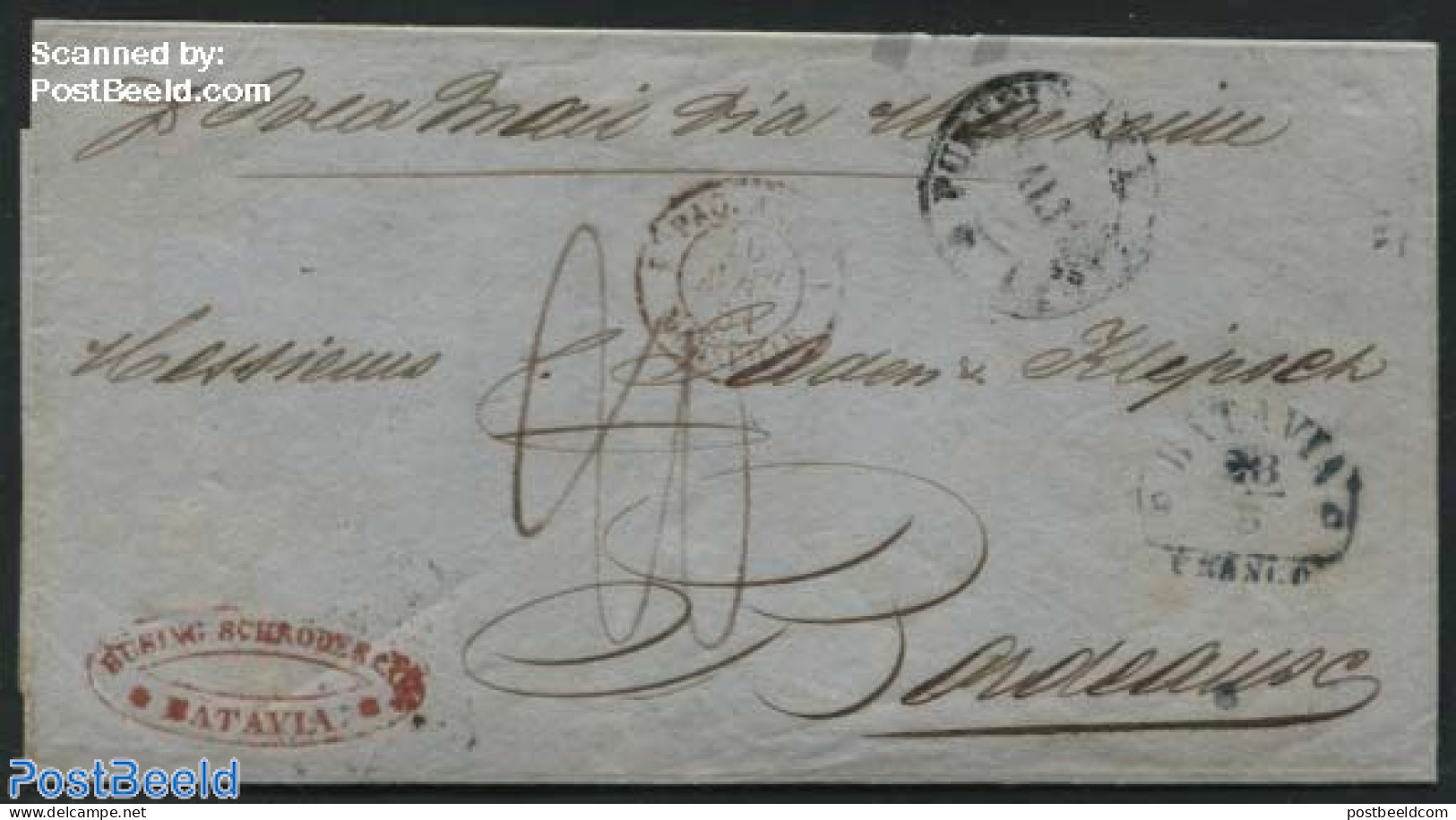 Netherlands Indies 1851 Letter From Batavia To Bordeaux, Desinfected At The Lazaret Of Malta, Postal History - Autres & Non Classés