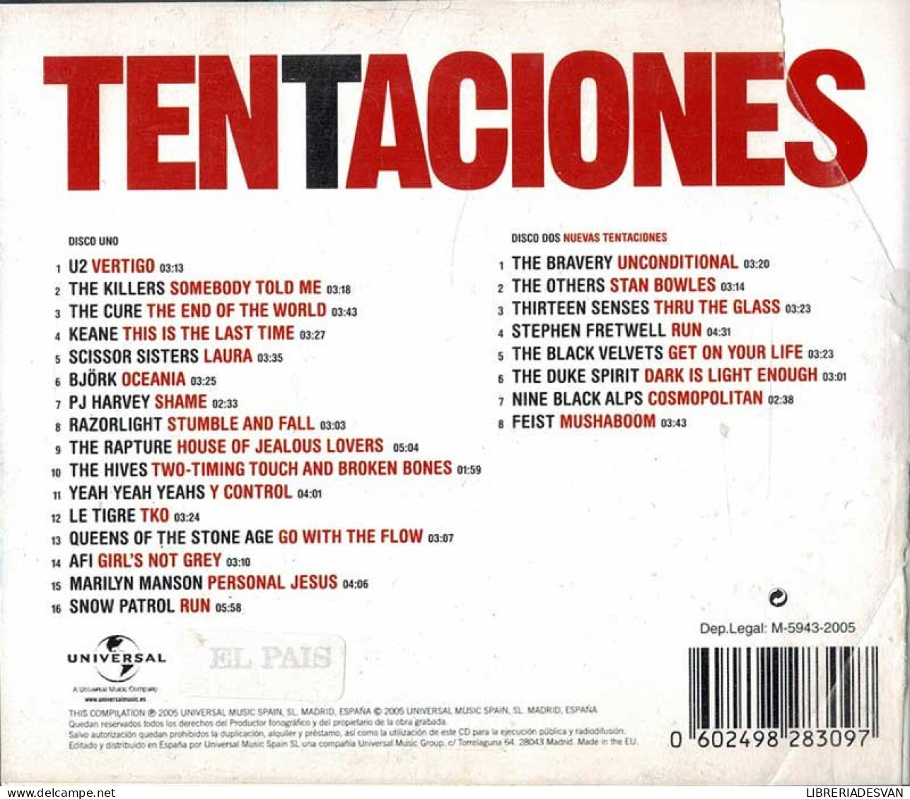 Tentaciones. 2 X CD - Disco, Pop