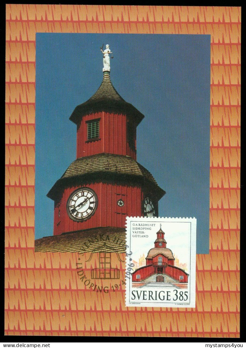 Mk Sweden Maximum Card 1996 MiNr 1942 | Traditional Buildings. Old Town Hall, Lidköping #max-0079 - Cartes-maximum (CM)
