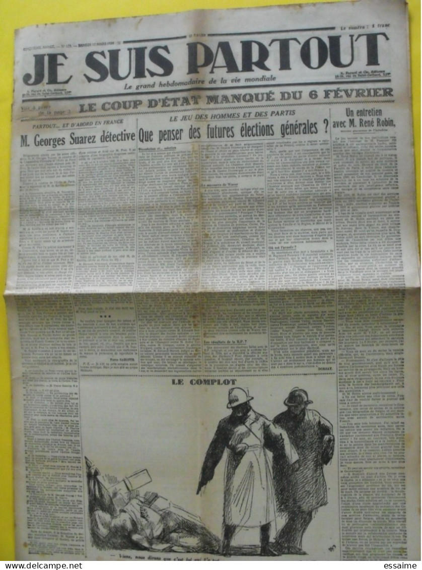 Journal Je Suis Partout Du 17 Mars 1934. Robin Suarez Coup D'état Manqué Du 6 Février Gaxotte Dorsay Maffia Stavisky - Other & Unclassified