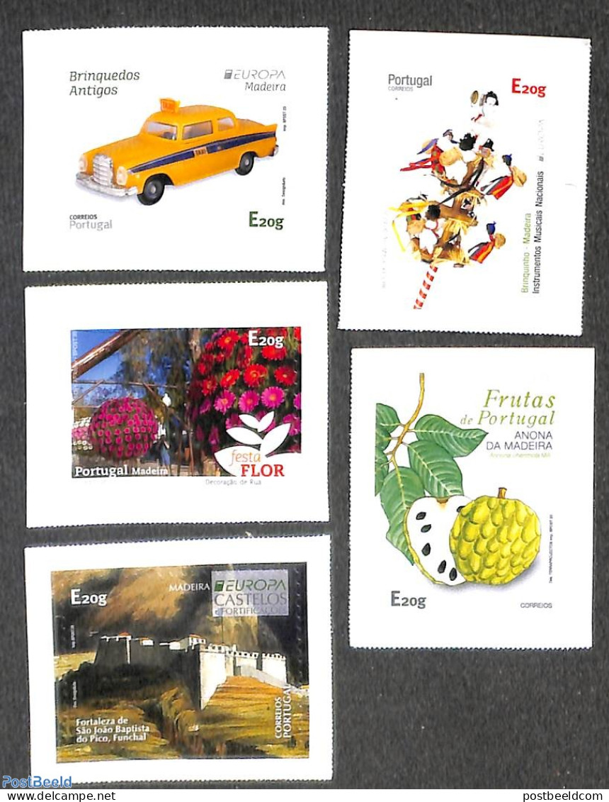 Madeira 2020 Mixed Issue 5v S-a, Mint NH, History - Nature - Transport - Various - Europa (cept) - Flowers & Plants - .. - Fruits