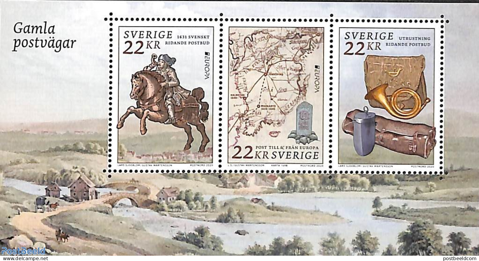 Sweden 2020 Europa, Old Postal Roads S/s, Mint NH, History - Nature - Various - Europa (cept) - Horses - Post - Maps - Unused Stamps