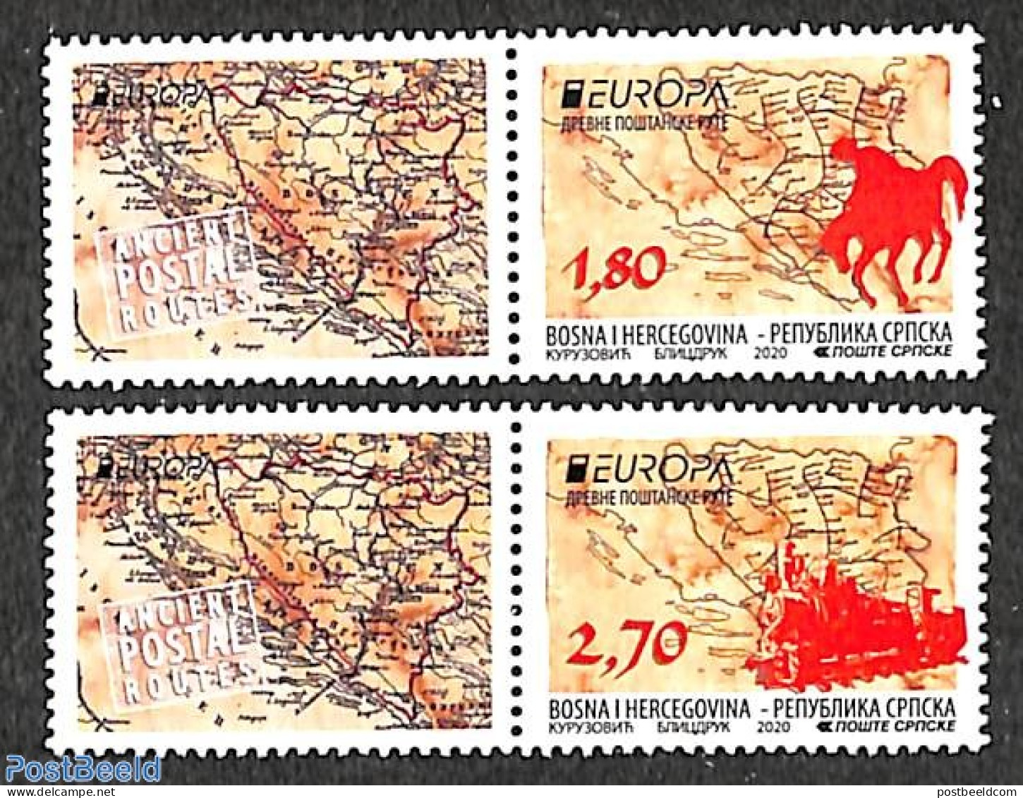 Bosnia Herzegovina - Serbian Adm. 2020 Europa, Old Postal Roads 2v With Tabs, Mint NH, History - Transport - Various -.. - Poste