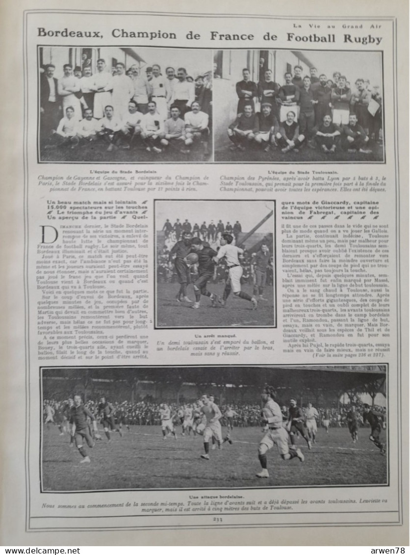 LA VIE AU GRAND AIR N° 551 /1909 FOOTBALL RUGBY BORDEAUX TOULOUSE AUTO A NICE AVIRON OXFORD CAMBRIDGE LONGCHAMP - 1900 - 1949