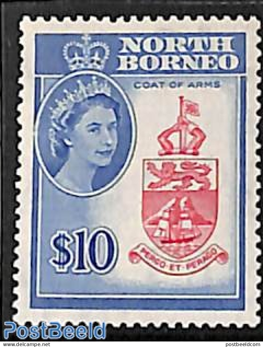 North Borneo 1961 10$, Stamp Out Of Set, Mint NH, History - Transport - Coat Of Arms - Ships And Boats - Bateaux