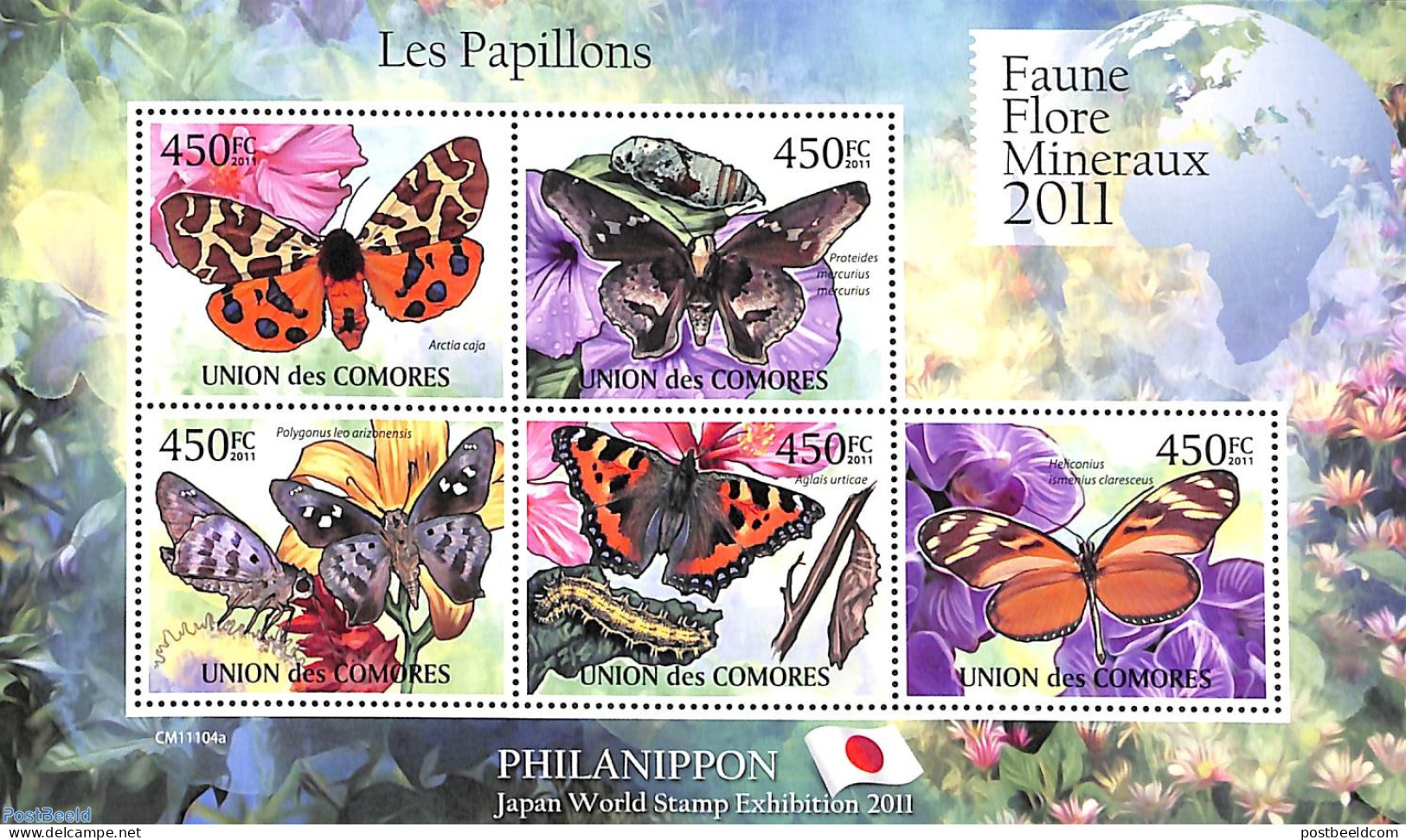 Comoros 2011 Butterflies 5v M/s, Mint NH, Nature - Butterflies - Comoros