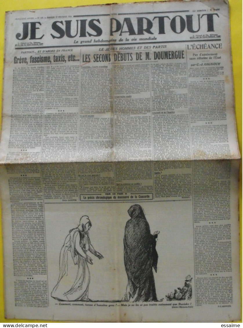 Journal Je Suis Partout Du 17 Février 1934. Doumergue Gignoux Stavisky Massacre De La Concorde - Sonstige & Ohne Zuordnung