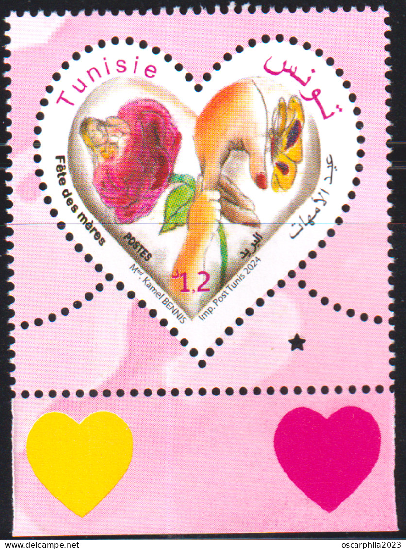2024-Tunisie- Fête Des Mères -Femme- Enfant- Rose- Papillon- Mains- Série Complète 1V   -.MNH****** - Papillons