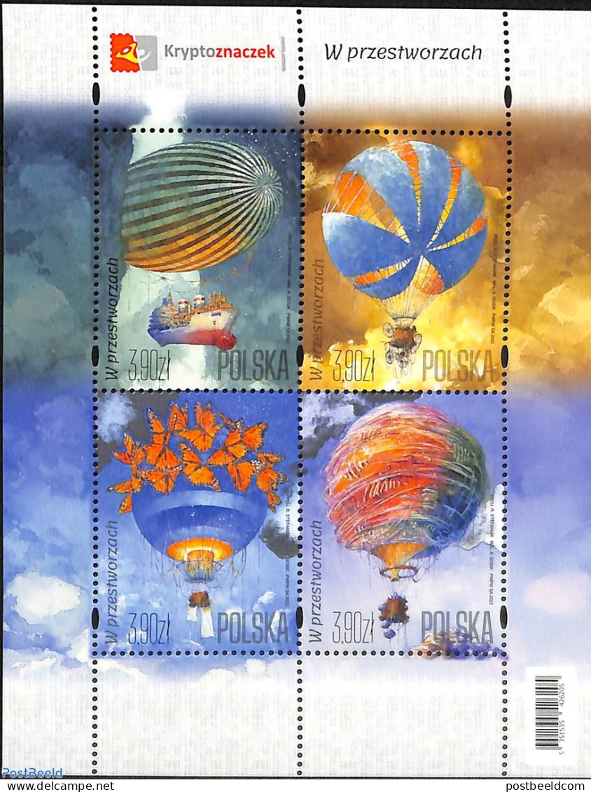 Poland 2023 In The Air 4v M/s, Mint NH, Nature - Transport - Butterflies - Balloons - Ships And Boats - Nuovi