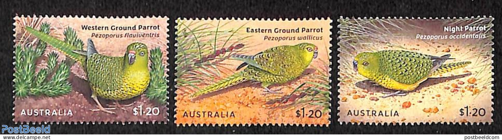 Australia 2024 Ground Parrots 3v, Mint NH, Nature - Birds - Parrots - Ungebraucht