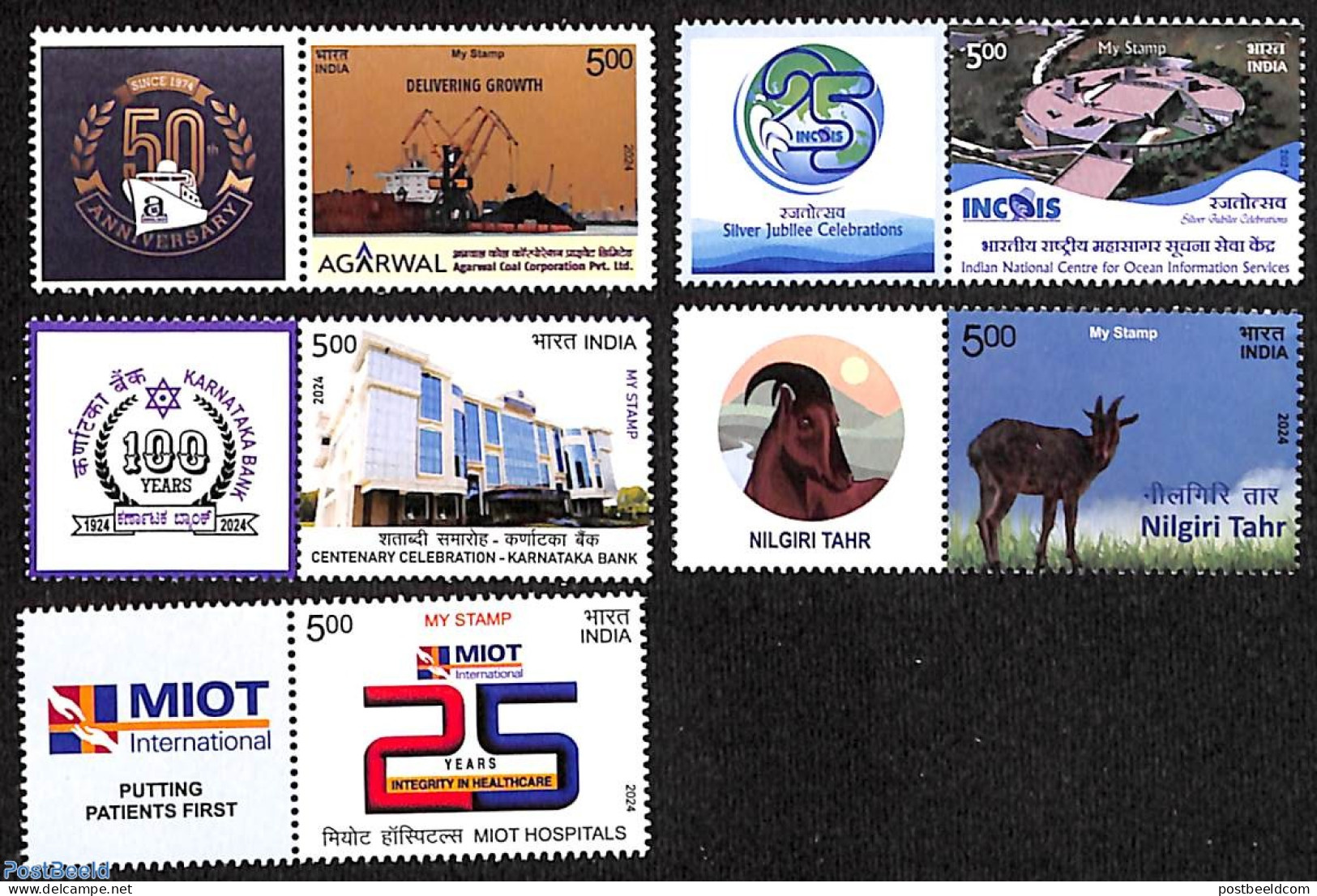 India 2024 My Stamps 5v+tabs, Mint NH, Nature - Transport - Various - Animals (others & Mixed) - Ships And Boats - Ban.. - Neufs