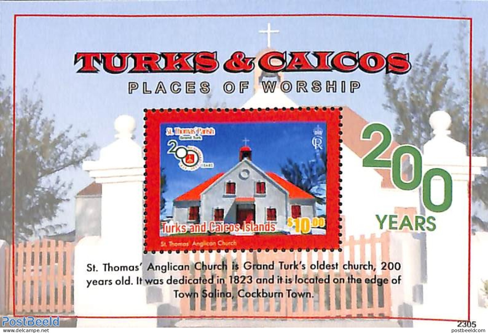 Turks And Caicos Islands 2023 Anglican Church S/s, Mint NH, Religion - Churches, Temples, Mosques, Synagogues - Eglises Et Cathédrales