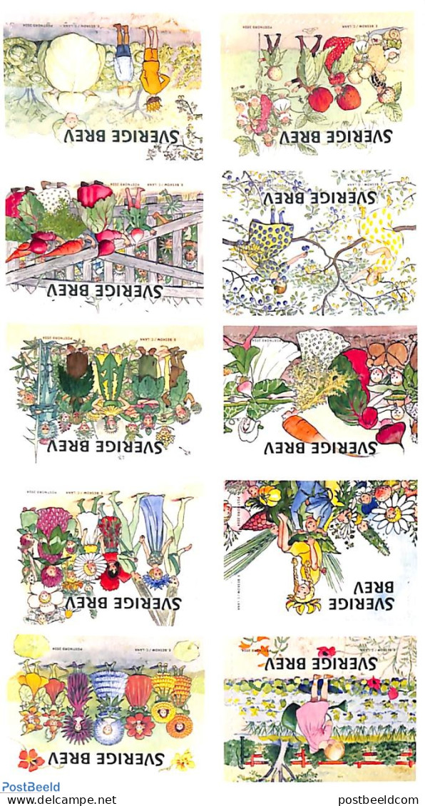 Sweden 2024 Elsa Beskows Garden 10v S-a Foil Sheet, Mint NH, Nature - Gardens - Stamp Booklets - Art - Children's Book.. - Neufs