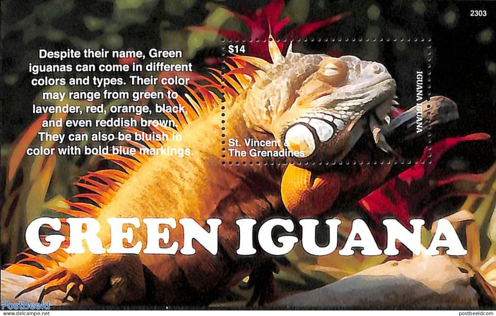 Saint Vincent 2023 Green Iguana S/s, Mint NH, Nature - Reptiles - St.Vincent (1979-...)