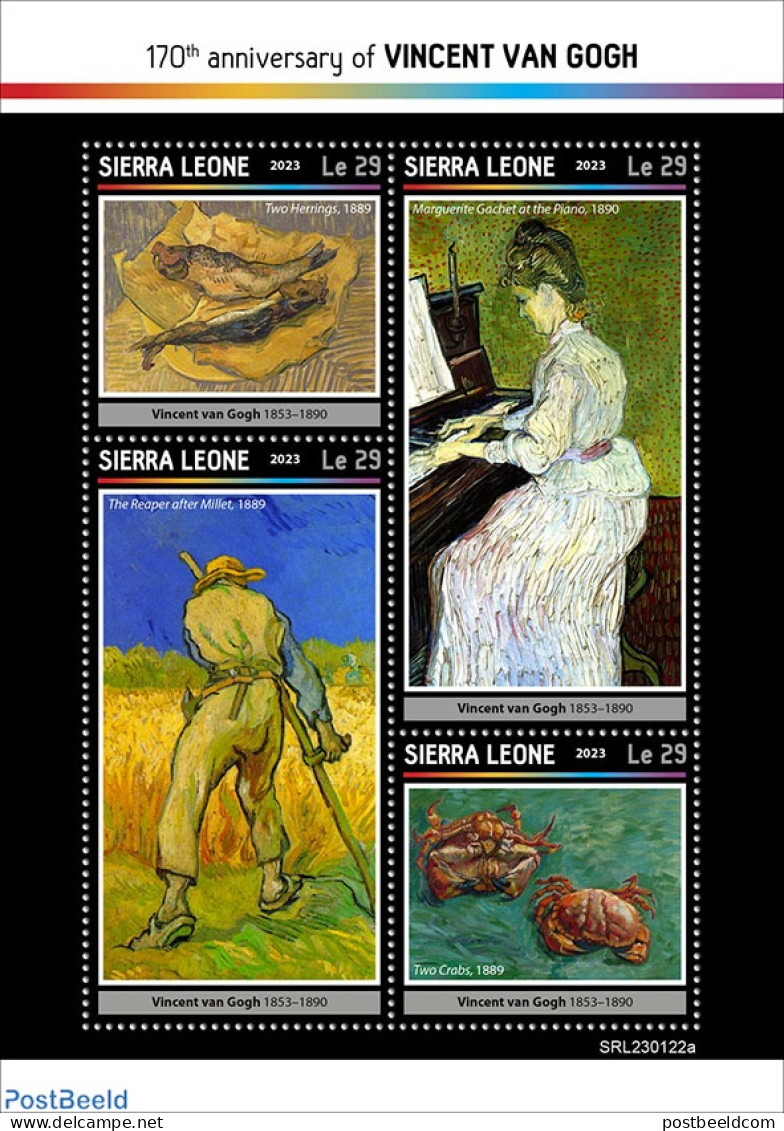 Sierra Leone 2023 Vincent Van Gogh, Mint NH, Nature - Performance Art - Fish - Musical Instruments - Art - Paintings -.. - Vissen