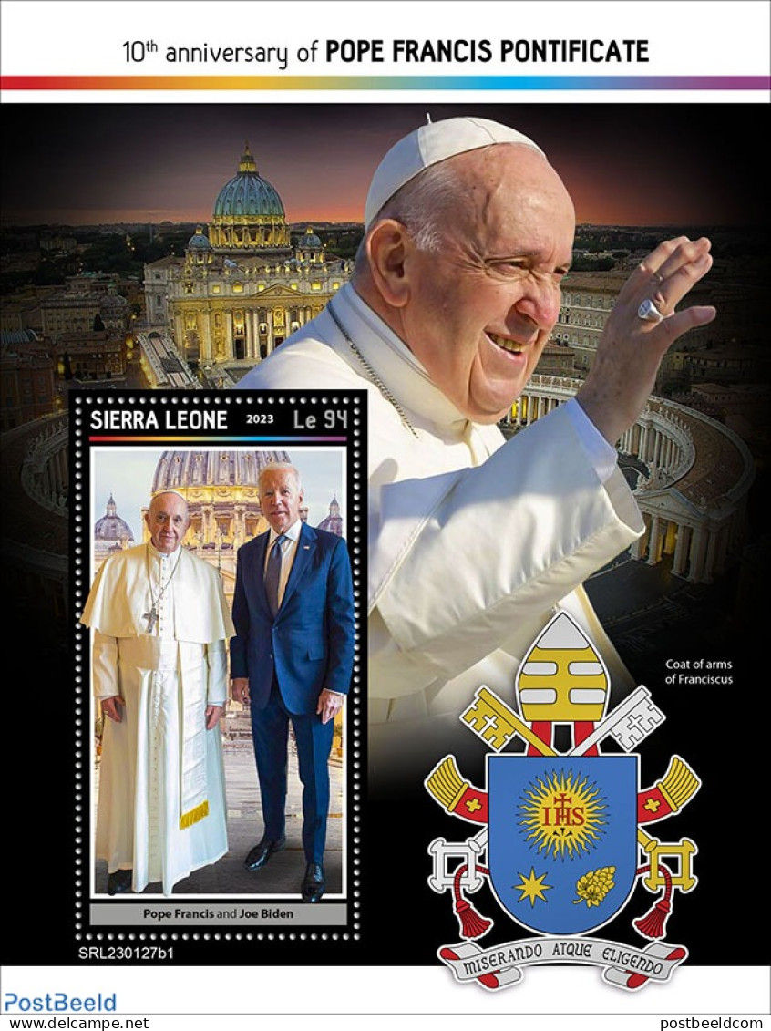 Sierra Leone 2023 Pope Francis, Mint NH, History - Religion - American Presidents - Pope - Papas
