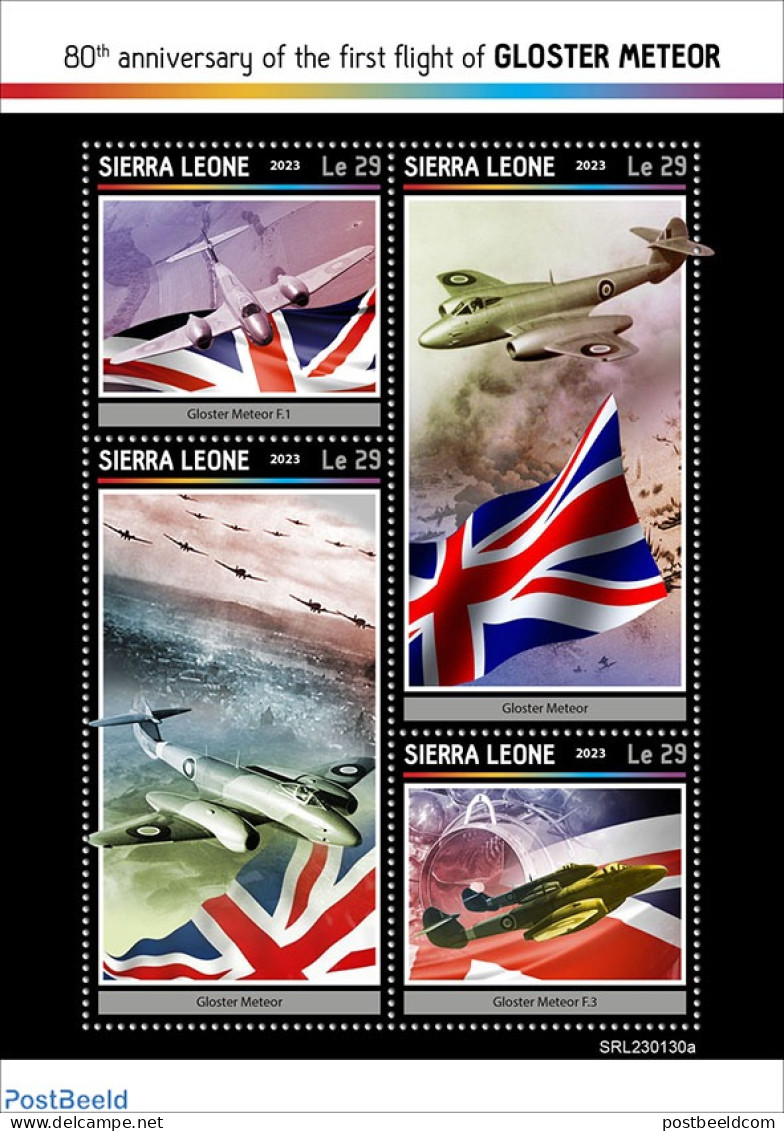 Sierra Leone 2023 Gloster Meteor, Mint NH, History - Transport - Militarism - Aircraft & Aviation - Militaria