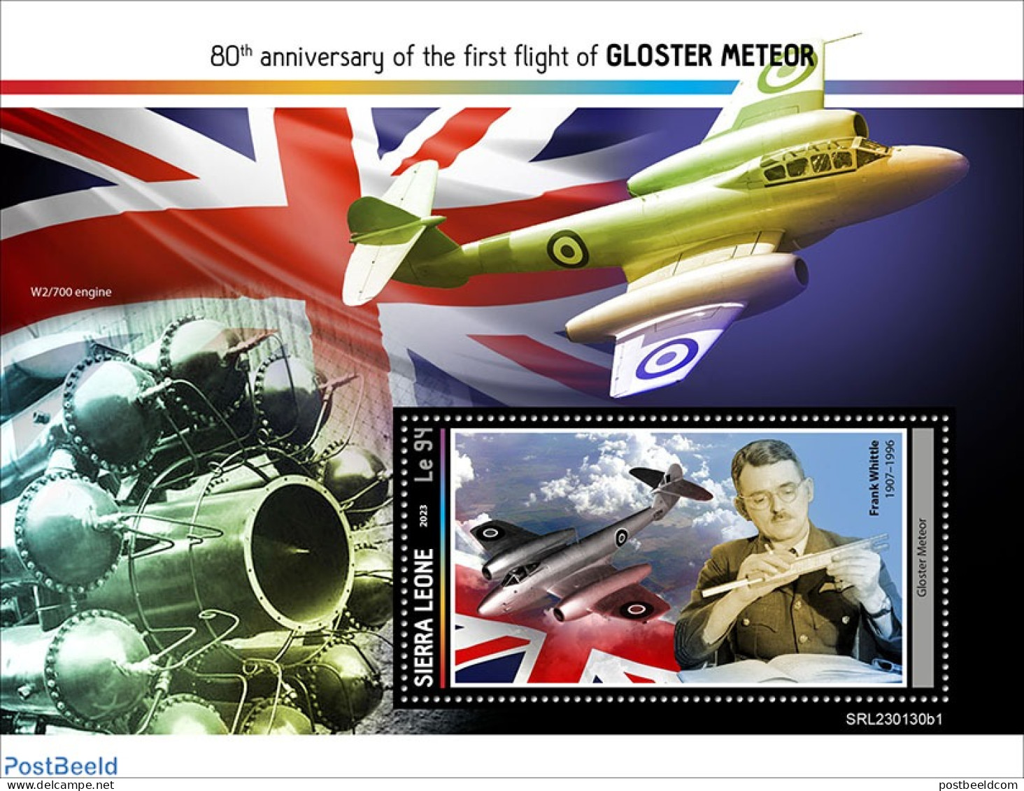 Sierra Leone 2023 Gloster Meteor, Mint NH, History - Transport - Militarism - Aircraft & Aviation - Militares