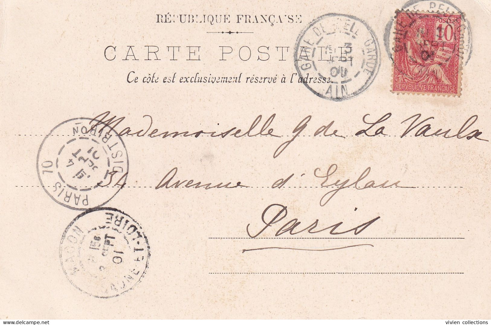 Bellegarde (01 Ain) Gare (et Cachet De 1901) Hôtel Des Touristes / Perte Du Rhône Cachet D'arrivée Paris 70 Distribution - Bellegarde-sur-Valserine